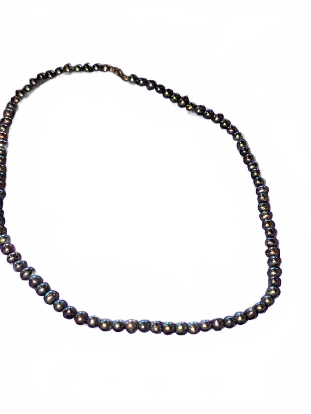 Vintage Black Pearl Beaded Necklace with Spring Ring Clasp